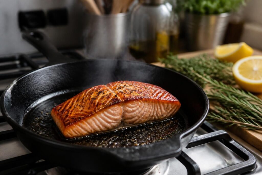 découvrez nos astuces pour réussir la cuisson parfaite et croustillante du saumon à la poêle. apprenez les techniques simples pour un saumon délicieux et doré à souhait.