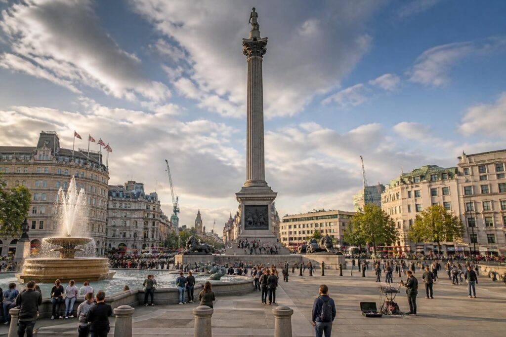 découvrez l'histoire et les secrets de trafalgar square, une place emblématique située au cœur de londres, symbole culturel et lieu de rassemblement incontournable.