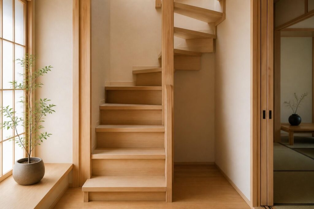 découvrez des plans et modèles d'escaliers japonais en bois, spécialement conçus pour un escalier tournant compact alliant élégance et fonctionnalité.