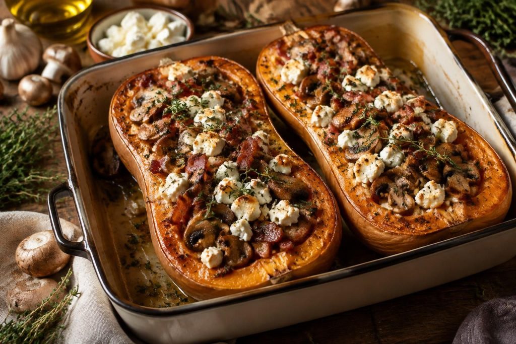 découvrez nos recettes de butternut farcie au four, garnie de lardons, de feta ou de champignons, pour un repas savoureux et réconfortant.