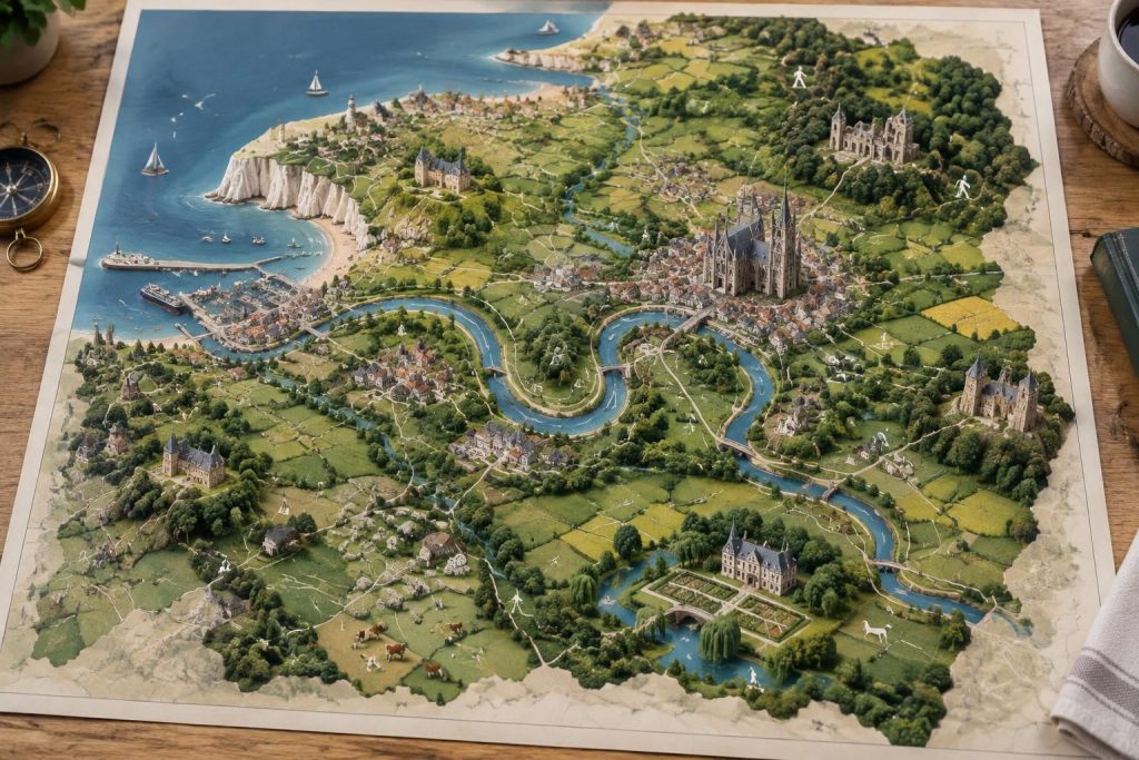 explorez la haute-normandie avec une carte touristique détaillée : découvrez ses villes, ses paysages emblématiques et ses lieux incontournables.