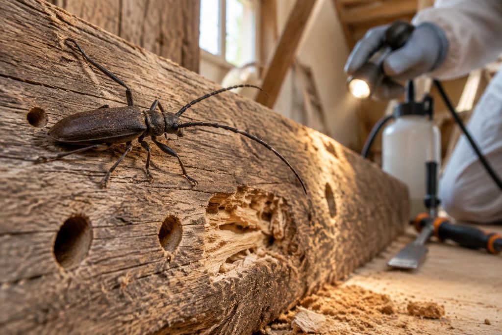apprenez à reconnaître le capricorne des maisons, repérer ses dégâts dans le bois et choisir les solutions adaptées pour lutter contre cet insecte xylophage.